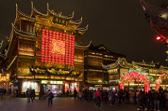 Chinese buildings decorated with lights