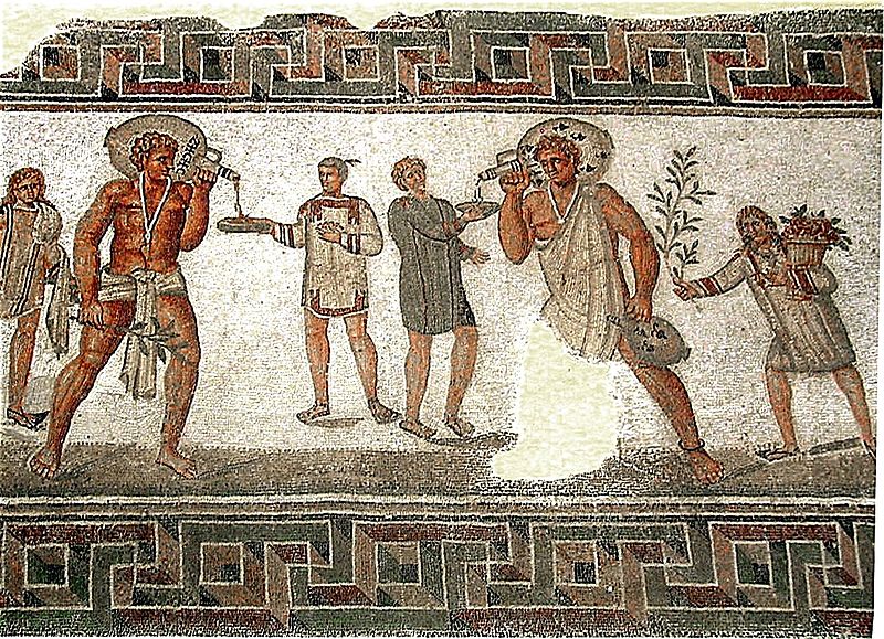 Greek mosaic of slaves serving wine