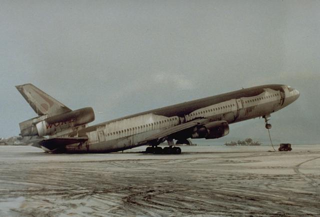 A plane weighed down by volcanic ash