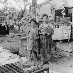 A rural American family living in poverty during the Depression