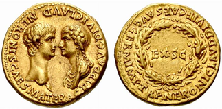Coin featuring Nero and Agrippina