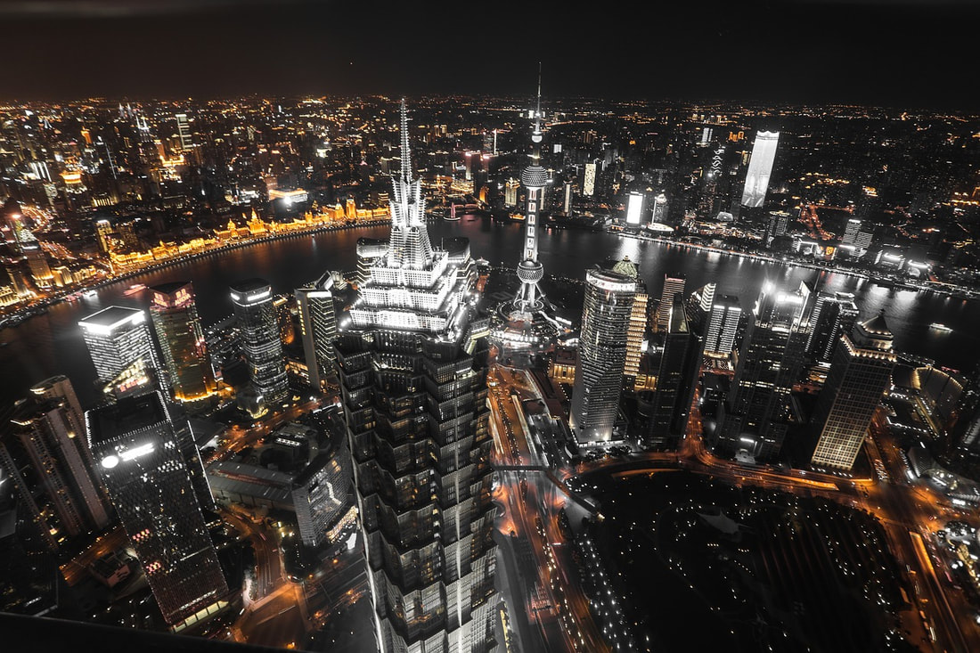 Aerial shot of Shanghai at night