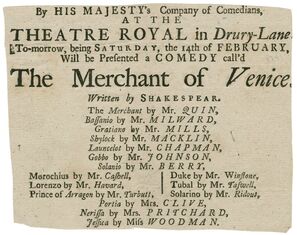 Playbill from a performance of Merchant of Venice