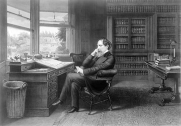 Drawing of Dickens at his desk