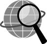 Magnifying glass and globe symbol