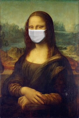 Mona Lisa wearing a surgical mask