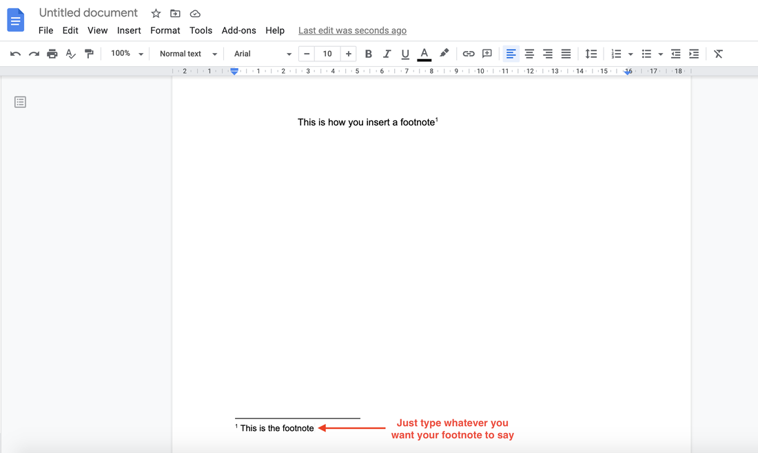 Screenshot of how a footnote looks in Google Docs