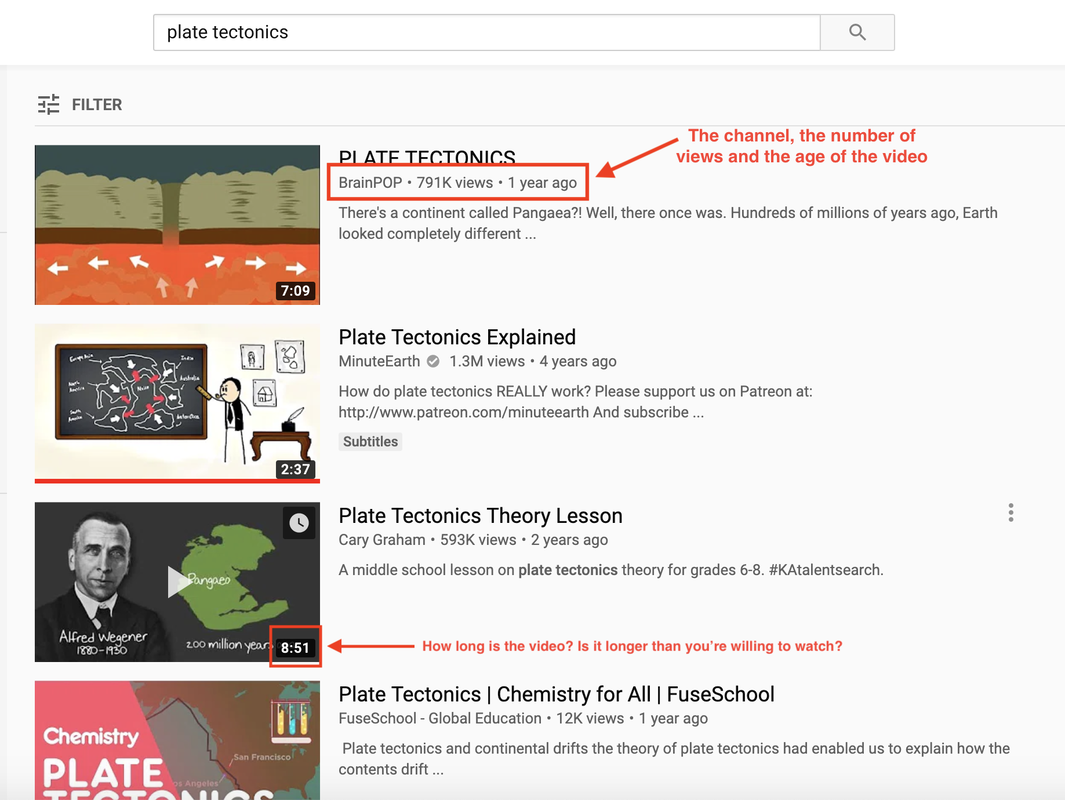 Screenshot of YouTube search results