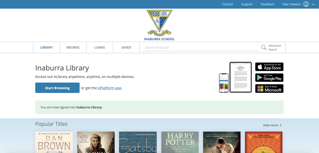 eLibrary homepage after you have signed in